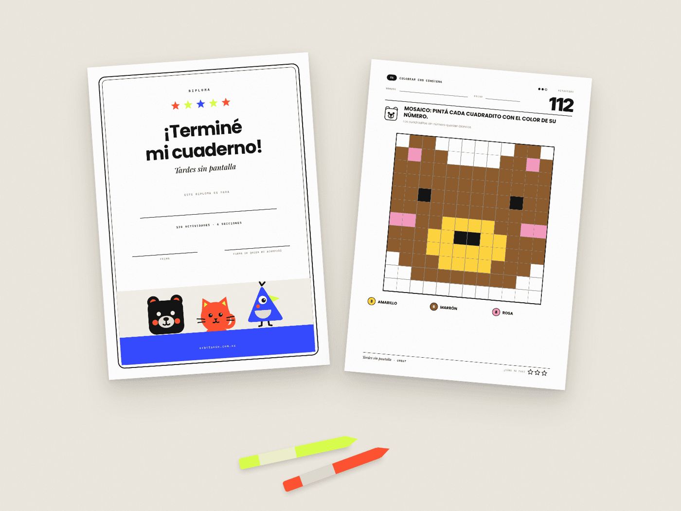 Diploma final y página de mosaico para colorear